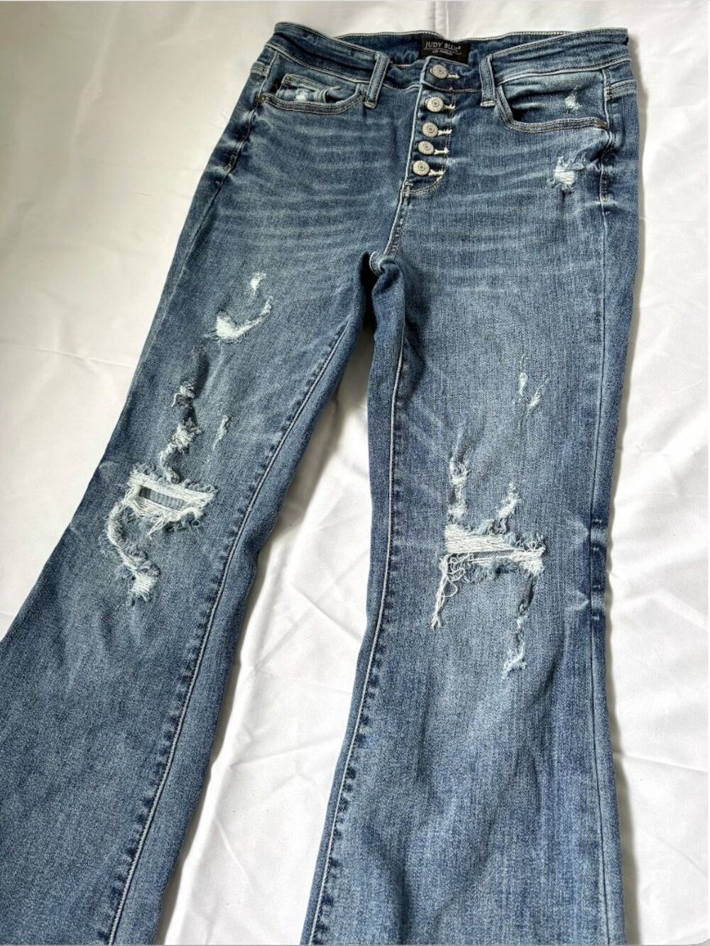 Judy Blue Women's High Rise Distressed Trouser Flare Jeans | Size 9/29